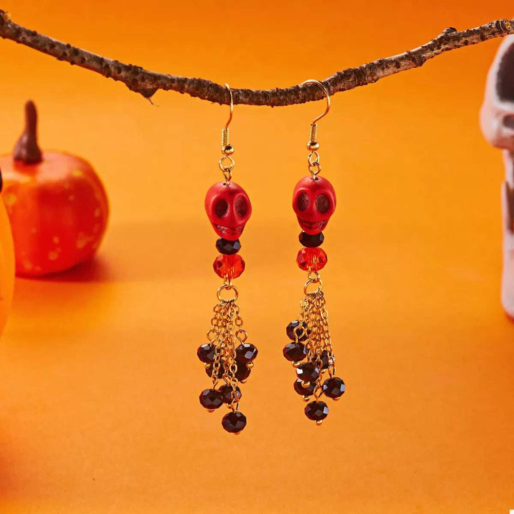 Halloween Skull Beaded Drop Earrings - Trendsi - Flyclothing LLC