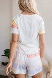 Rainbow Striped Round Neck T Shirt and Shorts Lounge Set - Trendsi - Flyclothing LLC