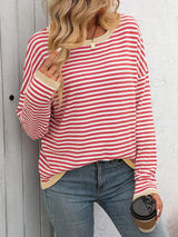 Mandy Striped Round Neck Long Sleeve Sweater - Trendsi - Flyclothing LLC