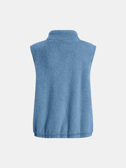 Full Size Fuzzy Zip Up Vest Coat with Pockets - Trendsi