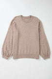 Plus Size Pearl Detail Round Neck Long Sleeve Sweater - Trendsi - Flyclothing LLC