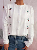 Cherry Embroidered Button Up Cardigan - Trendsi - Flyclothing LLC