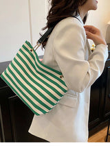 Striped Shoulder Bag with Chain Detail - Trendsi - Flyclothing LLC