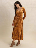 V-Neck Long Sleeve Midi Dress - Trendsi - Flyclothing LLC