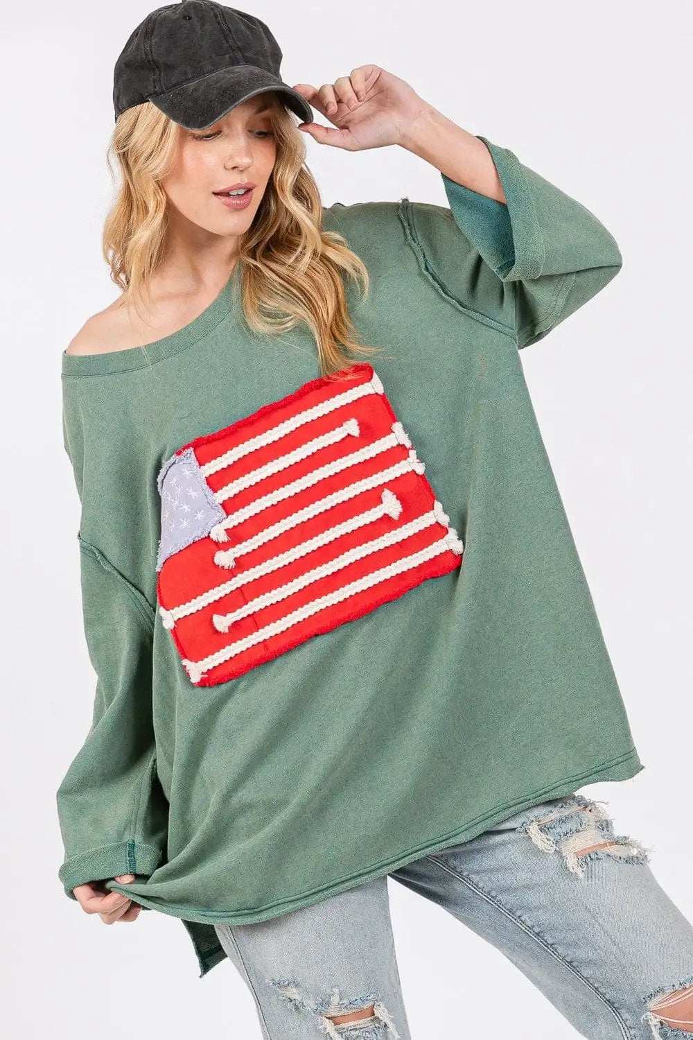 SAGE + FIG Full Size American Flag Patch Drop Shoulder T-Shirt - Trendsi - Flyclothing LLC
