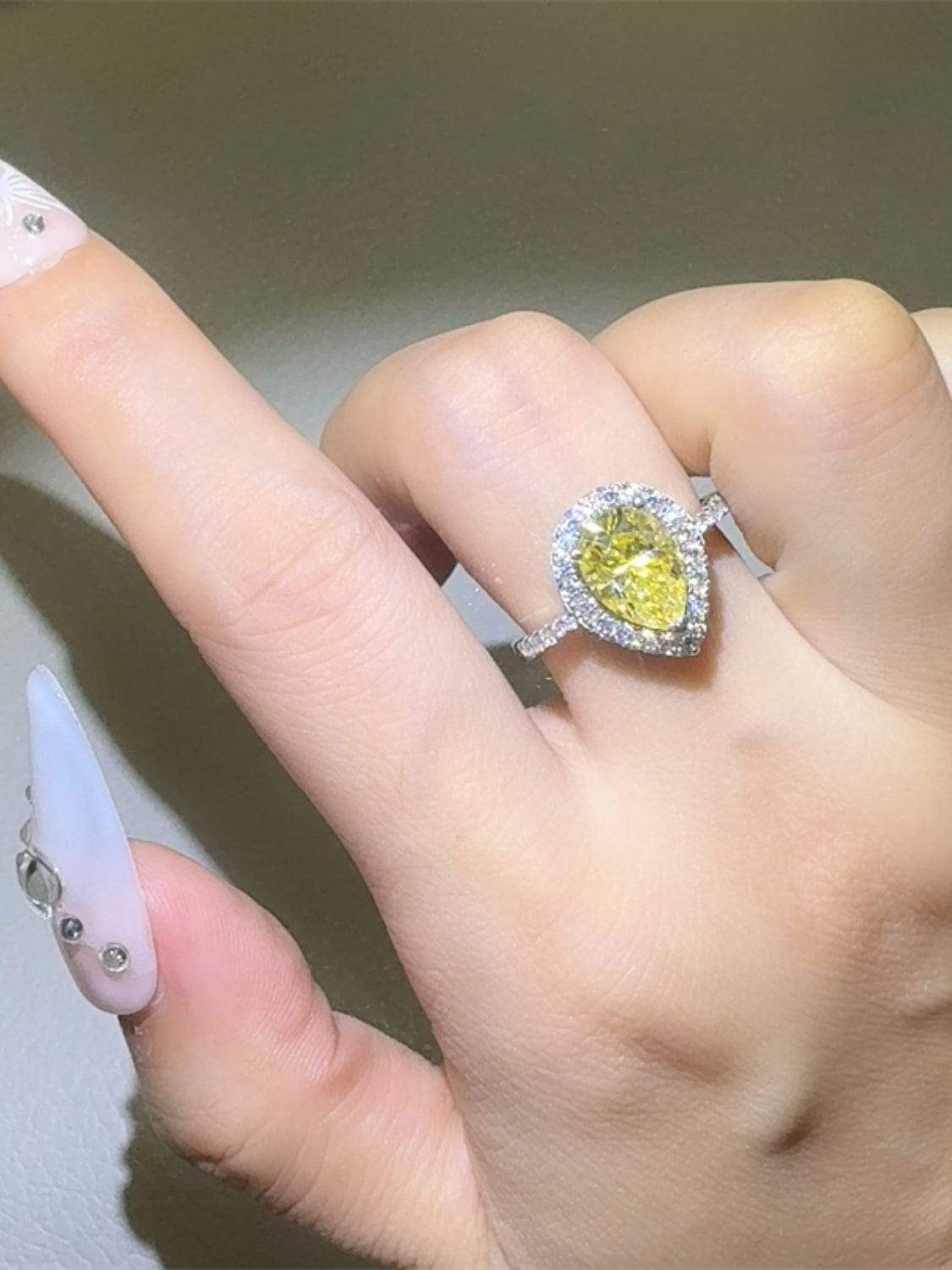 2 Carat Moissanite 925 Sterling Silver Teardrop Shape Ring - Trendsi - Flyclothing LLC