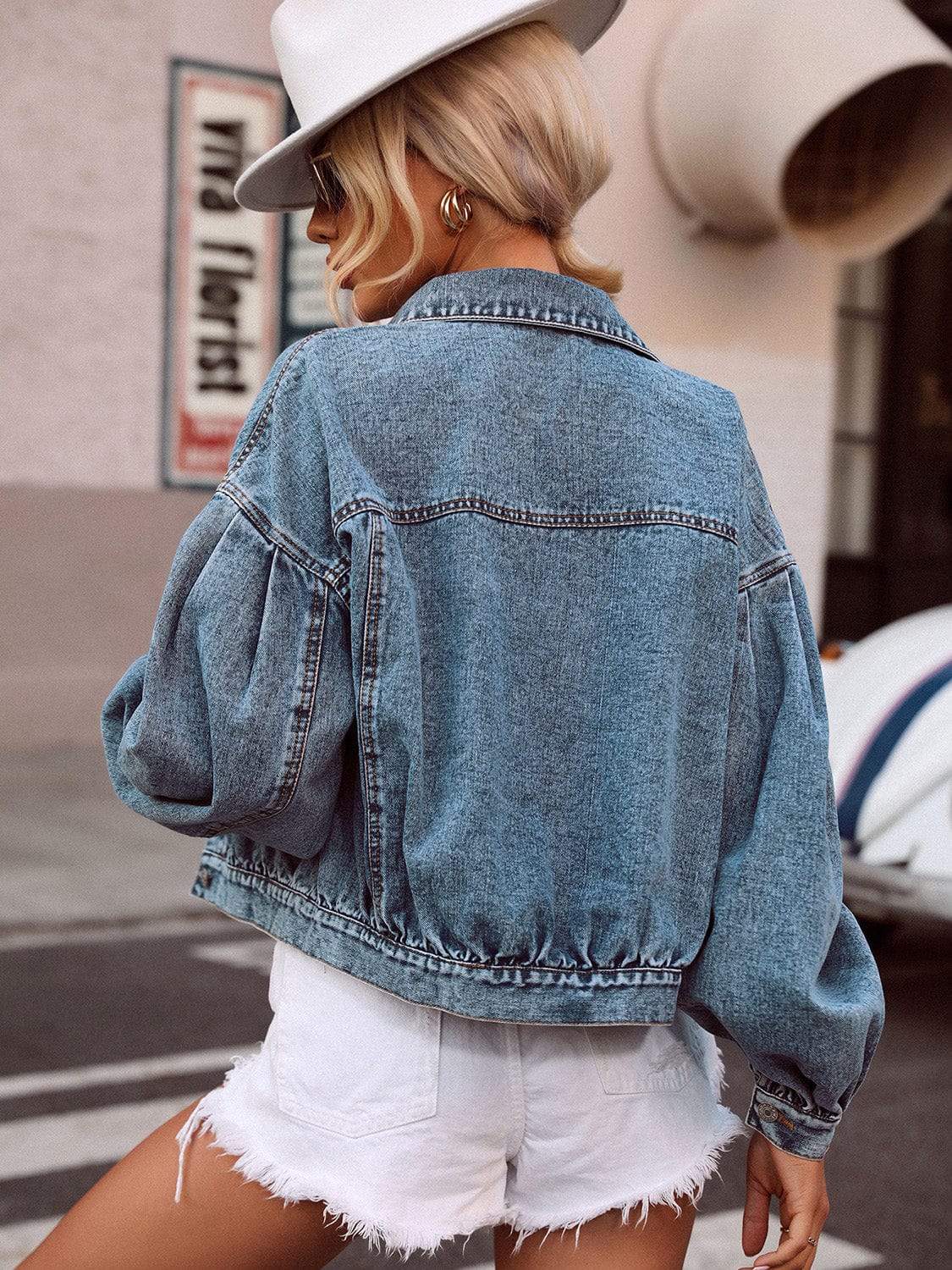 Collared Neck Dropped Shoulder Denim Top - Trendsi - Flyclothing LLC