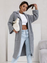 Pocketed Collared Neck Dropped Shoulder Cardigan - Trendsi - Flyclothing LLC