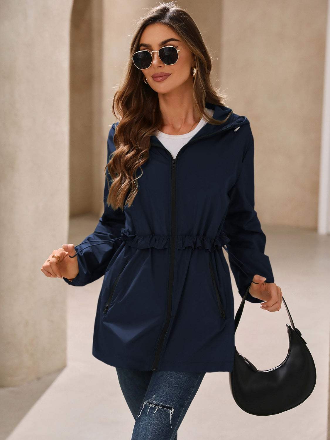 Ivy Lane Outdoor Waterproof Long Sleeve Hooded Windbreaker - Trendsi - Flyclothing LLC