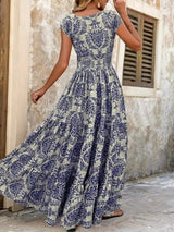 Printed Cap Sleeve Maxi Dress - Trendsi - Flyclothing LLC