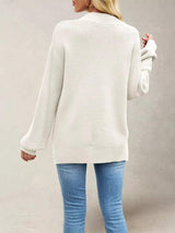 Ribbed Mock Neck Drop Shoulder Sweater - Trendsi - Flyclothing LLC