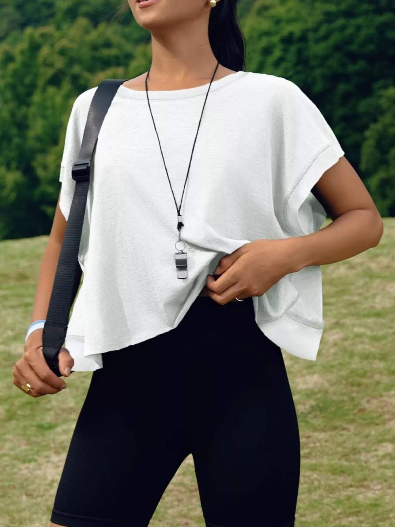 Cutout Back Short Sleeve T-Shirt - Trendsi - Flyclothing LLC