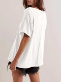 Lovelet Exposed Seam Round Neck Half Sleeve T-Shirt - Trendsi - Flyclothing LLC