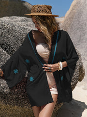Embroidered Open Front Long Sleeve Cover Up - Trendsi
