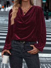 Lovelet Cowl Neck Long Sleeve Blouse - Trendsi