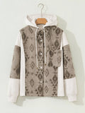 Western Aztec Print Color Block Patchwork Drawstring Hooded Shacket - Trendsi - Flyclothing LLC