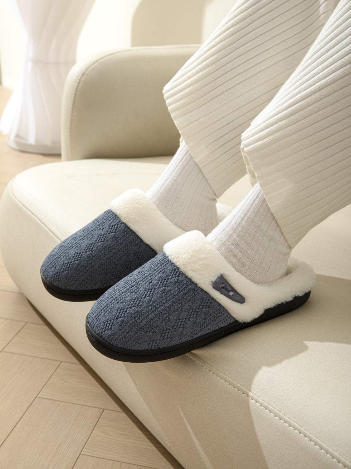 Horn Buckle Furry Texture Flat Slippers - Trendsi - Flyclothing LLC