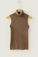 Mock Neck Ribbed Knit Sweater Vest - Trendsi - Flyclothing LLC