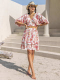Printed Half Sleeve Top and Layered Skirt Set - Trendsi - Flyclothing LLC