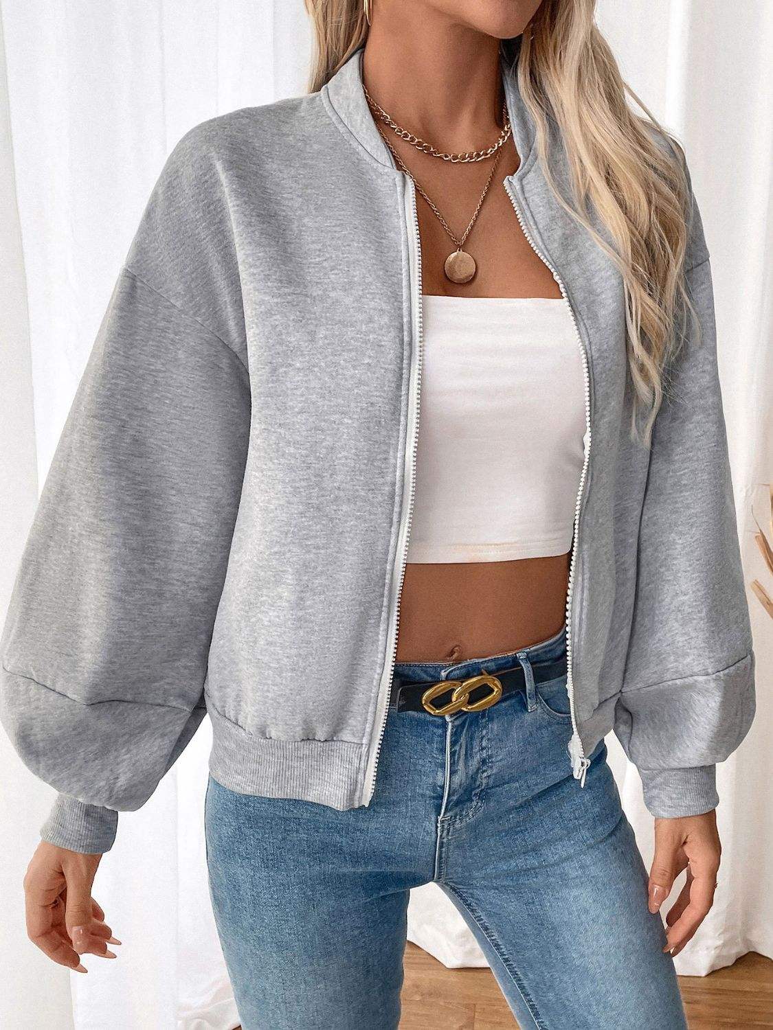 Perfee Zip Up Long Sleeve Sweatshirt - Trendsi - Flyclothing LLC