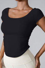 Round Neck Short Sleeve Active T-Shirt - Trendsi - Flyclothing LLC