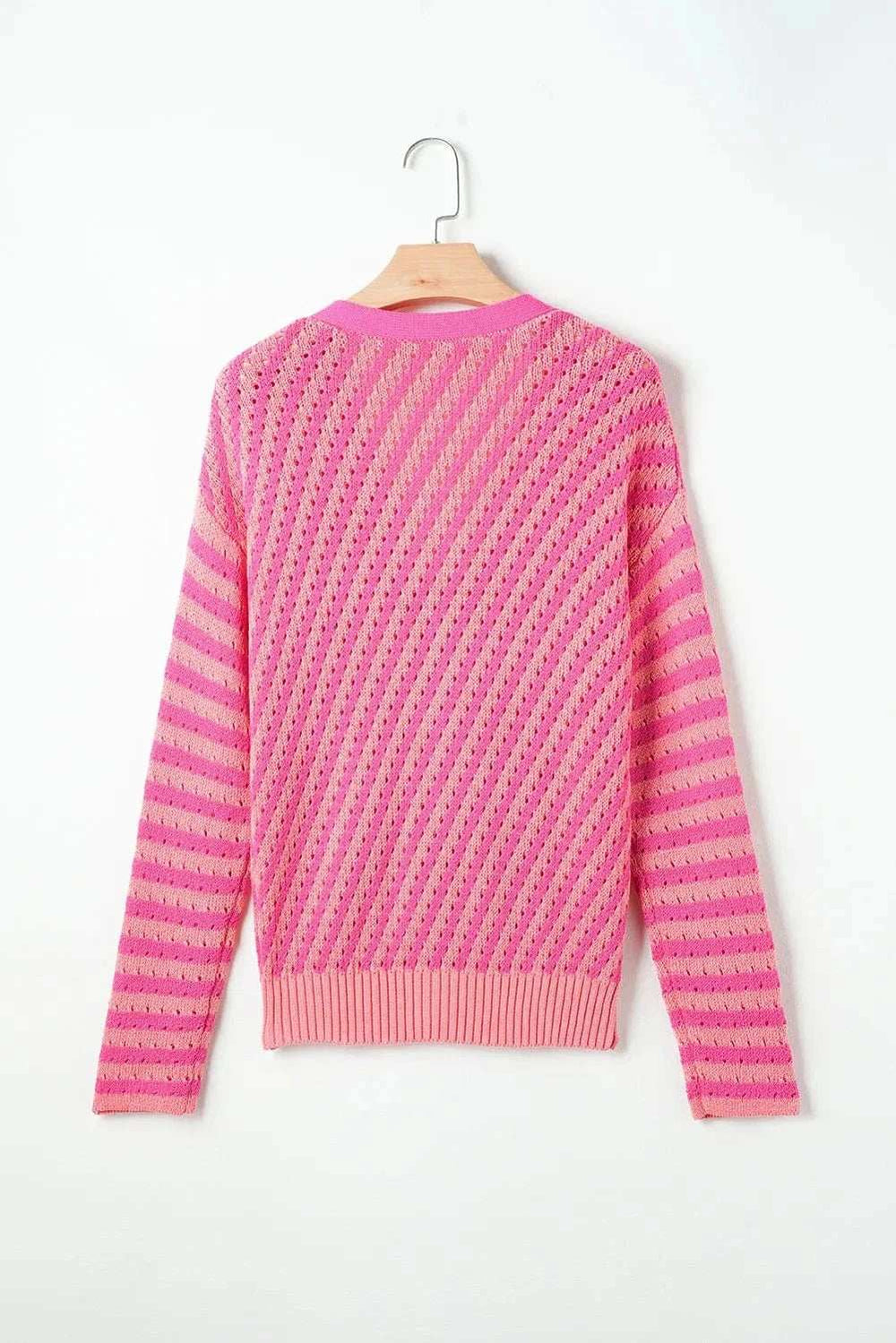 Striped V-Neck Button Up Cardigan - Trendsi - Flyclothing LLC