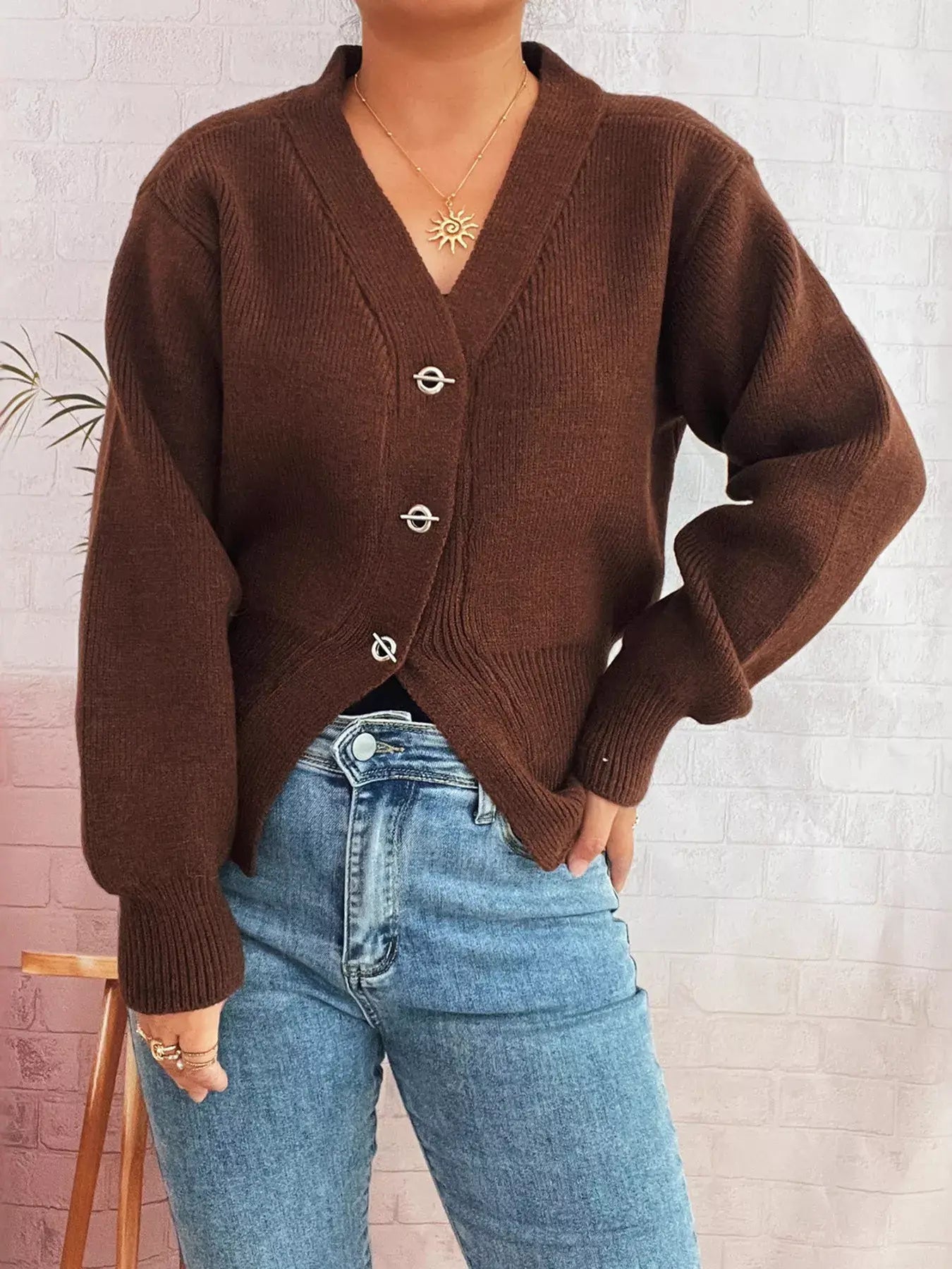 Button Up Long Sleeve Cardigan - Trendsi - Flyclothing LLC