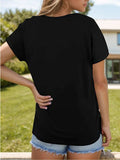 Pocketed Heathered V-Neck Short Sleeve T-Shirt - Trendsi - Flyclothing LLC