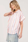 SAGE+FIG Full Size Multi Stripe Button Down Short Sleeve Shirt Plus Size - Trendsi - Flyclothing LLC