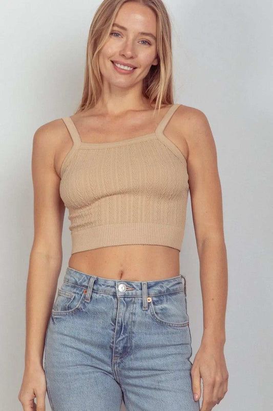 VERY J Cable Knit Seamless Cropped Cami - Trendsi - Flyclothing LLC