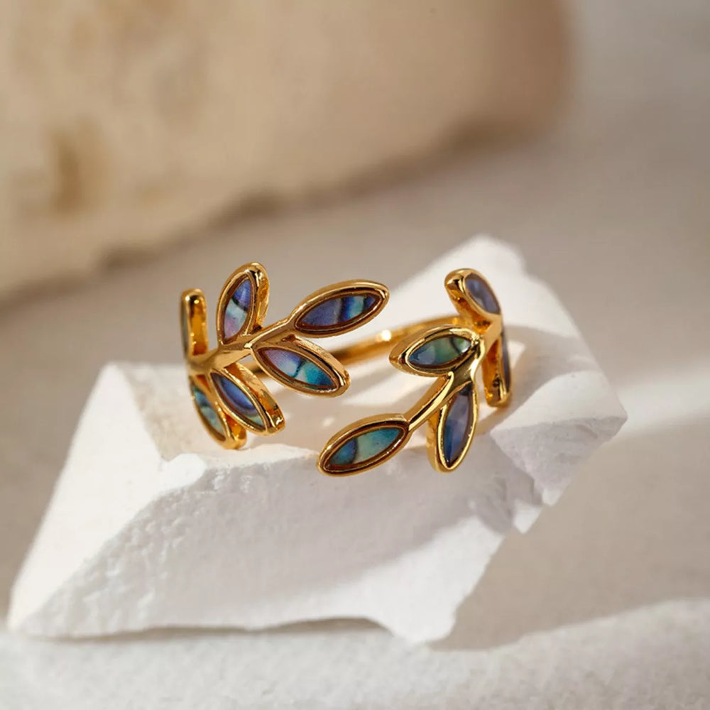 18K Gold-Plated Resin Leaf Bypass Ring - Trendsi - Flyclothing LLC