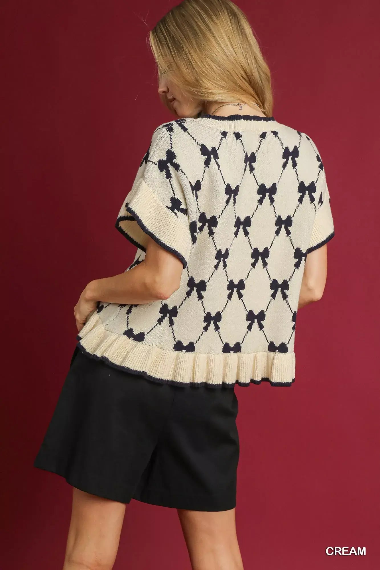 Umgee Bow Knit Ruffle Sleeve Sweater - Trendsi - Flyclothing LLC