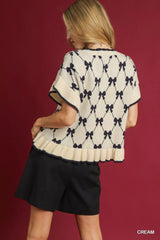 Umgee Bow Knit Ruffle Sleeve Sweater - Trendsi - Flyclothing LLC