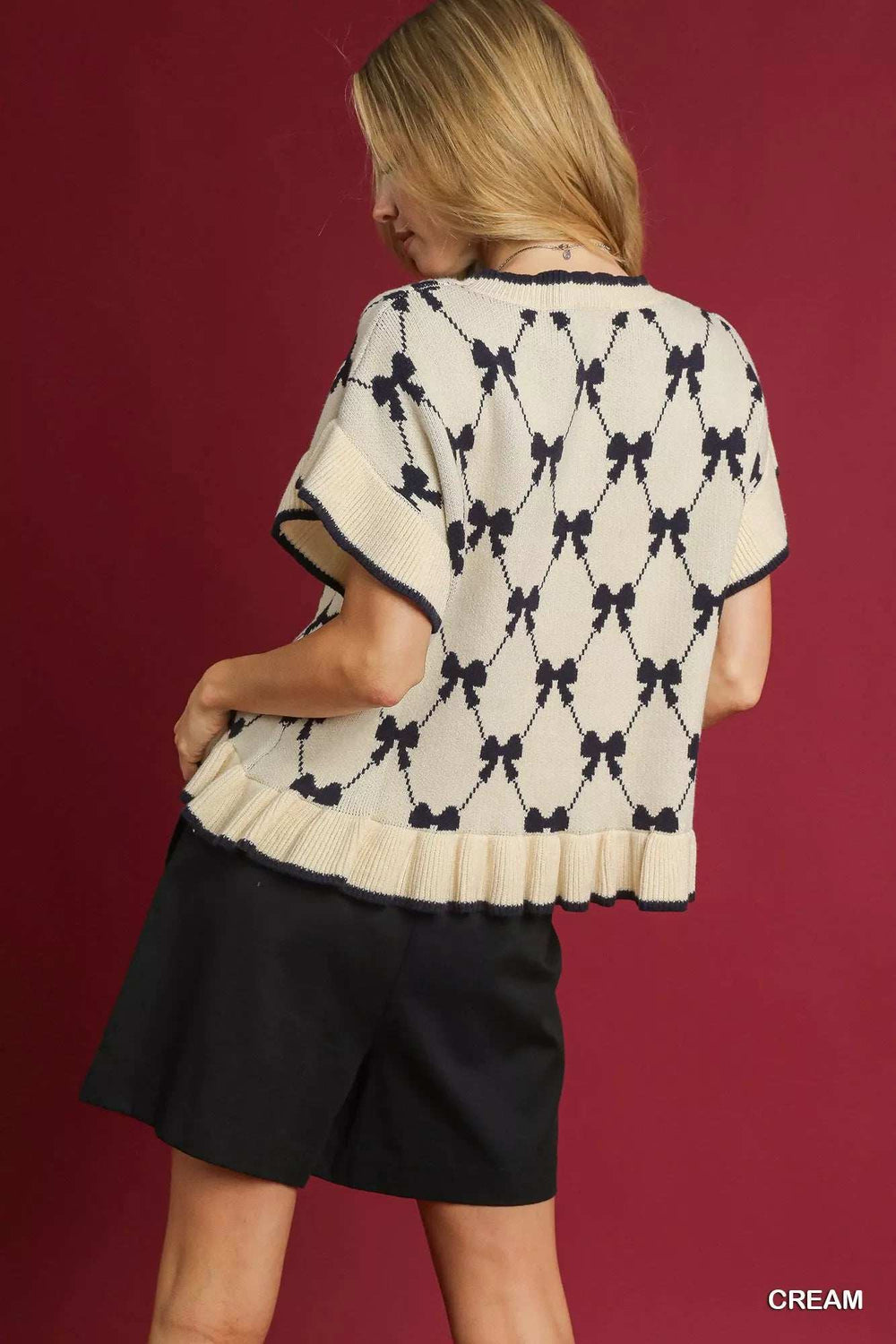 Umgee Bow Knit Ruffle Sleeve Sweater - Trendsi - Flyclothing LLC