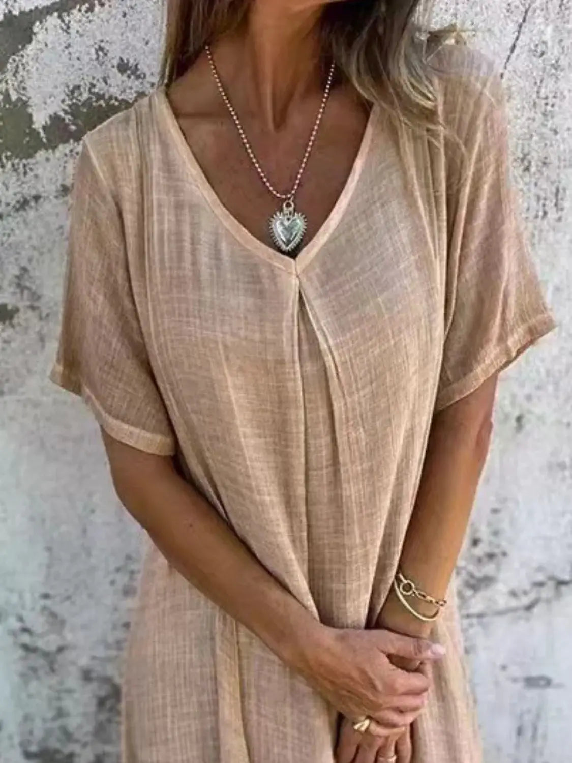 Full Size V-Neck Short Sleeve Midi Dress Plus Size - Trendsi - Flyclothing LLC
