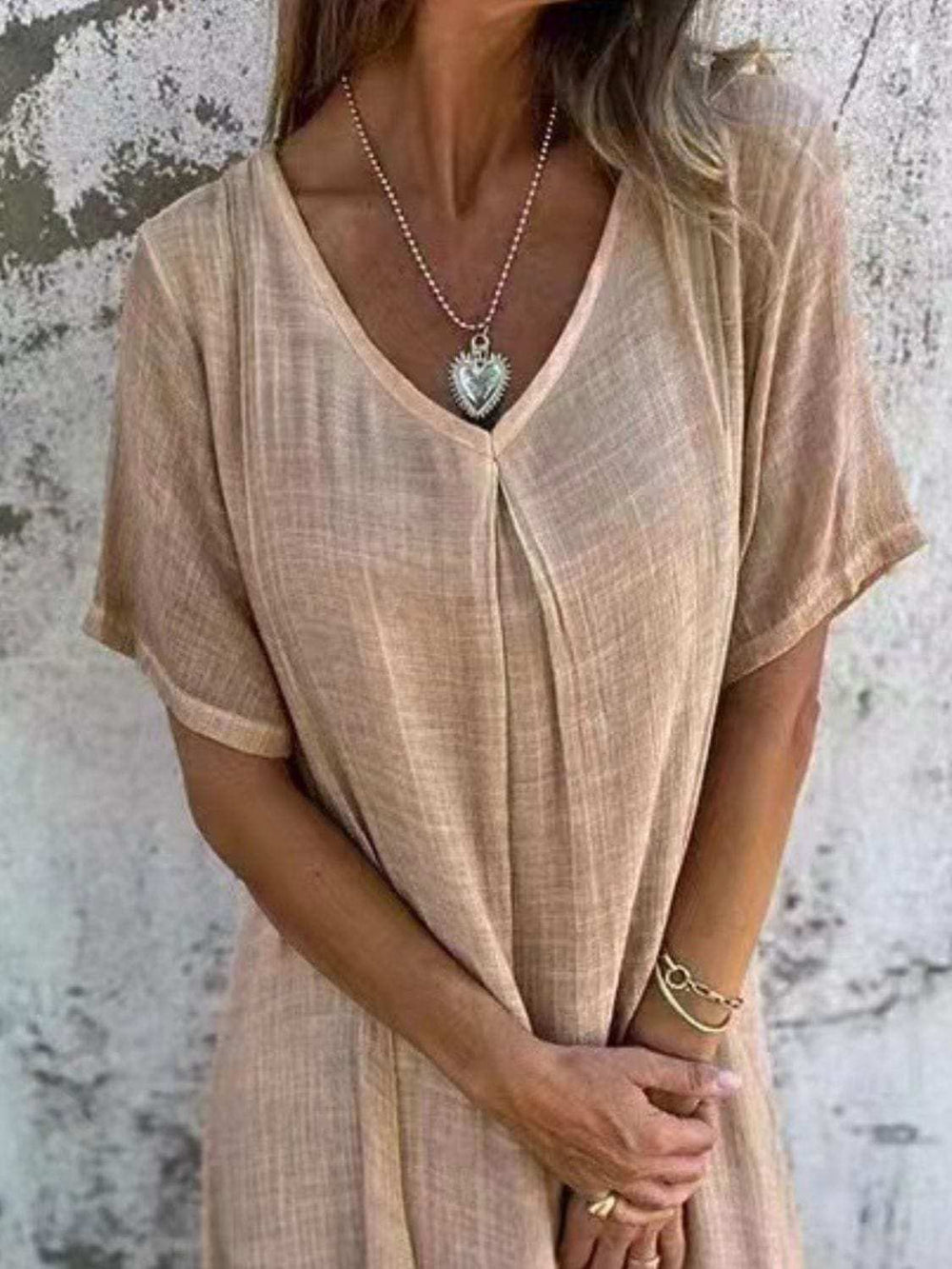 Full Size V-Neck Short Sleeve Midi Dress Plus Size - Trendsi - Flyclothing LLC