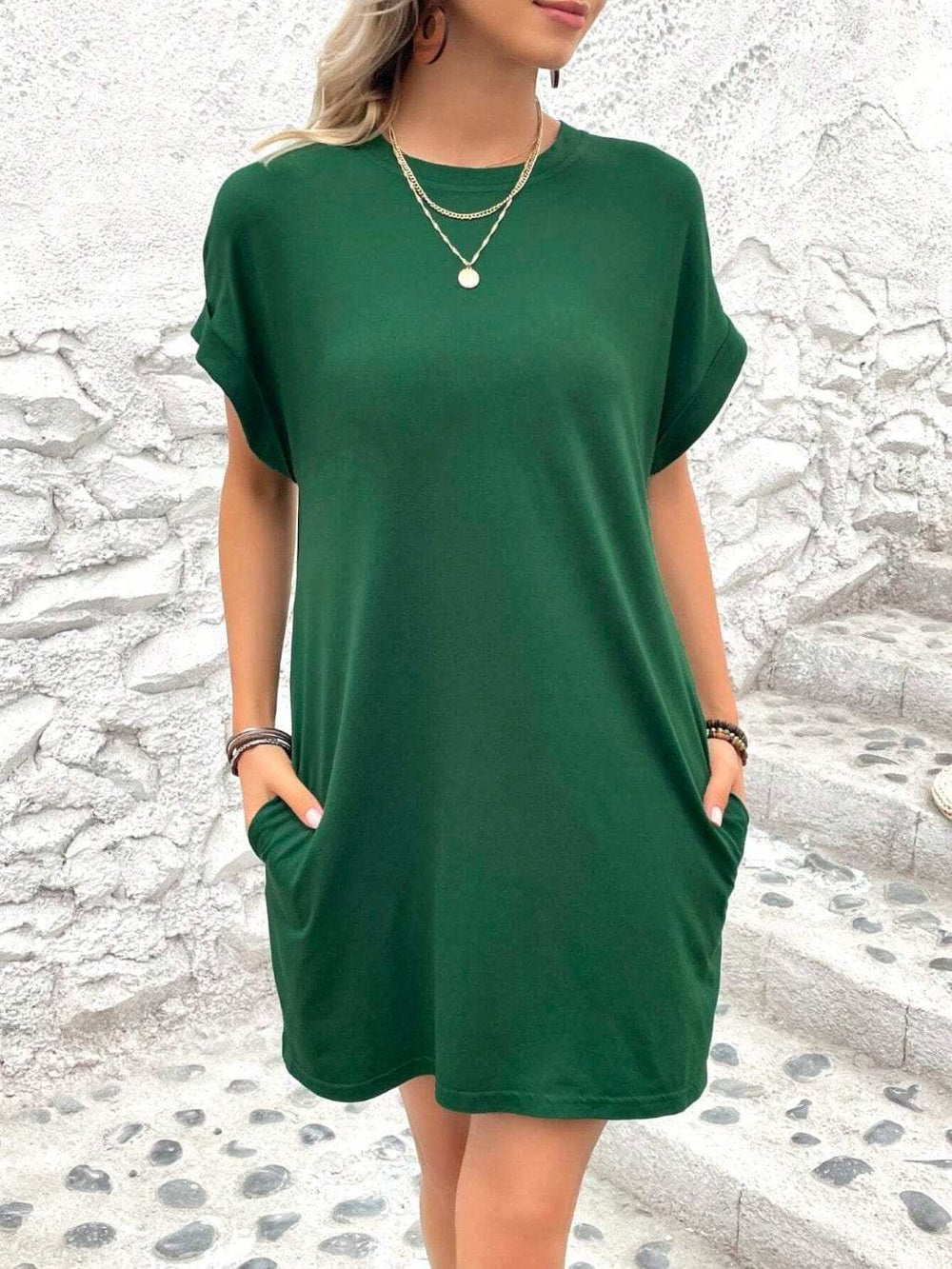 Round Neck Short Sleeve Mini Dress - Trendsi - Flyclothing LLC