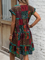 Color Block Print Short Sleeve Mini Dress - Trendsi - Flyclothing LLC
