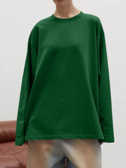 Round Neck Dropped Shoulder Long Sleeve T-Shirt - Trendsi