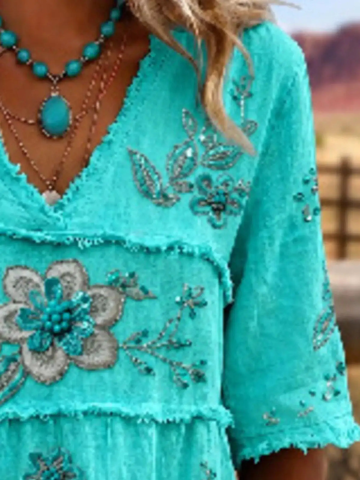 Full Size Floral Raw Hem V-Neck Blouse Plus Size - Trendsi - Flyclothing LLC