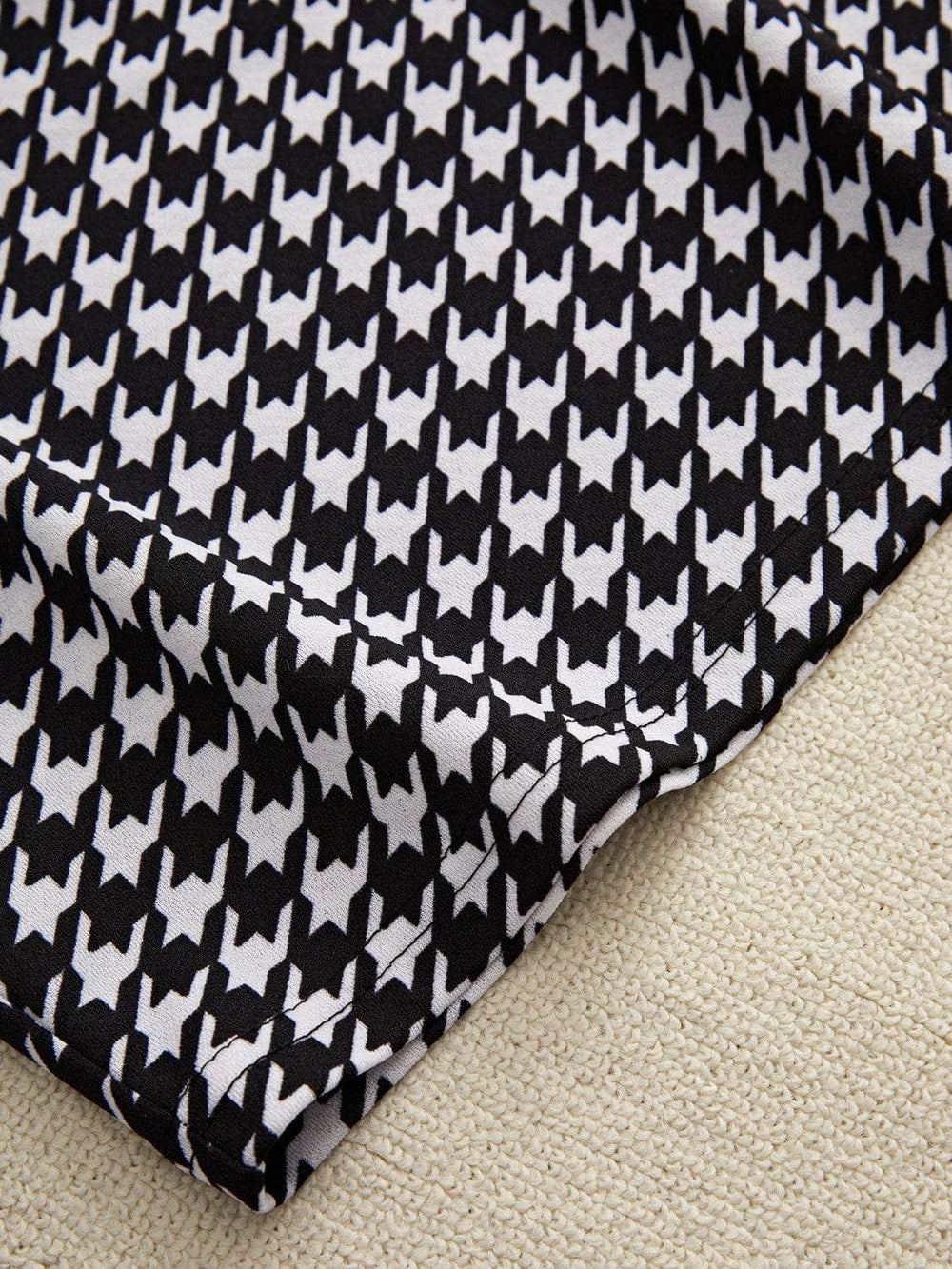 Off-Shoulder Long Sleeve Top and Houndstooth Skirt Set - Trendsi - Flyclothing LLC