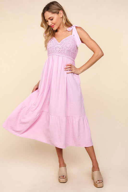 Haptics Crochet Lace Ruffle Hem Cami Midi Dress - Trendsi