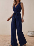 Tied Surplice Sleeveless Wide Leg Jumpsuit - Trendsi - Flyclothing LLC