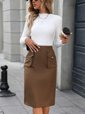 Elastic Waist Skirt with Pockets - Trendsi - Flyclothing LLC