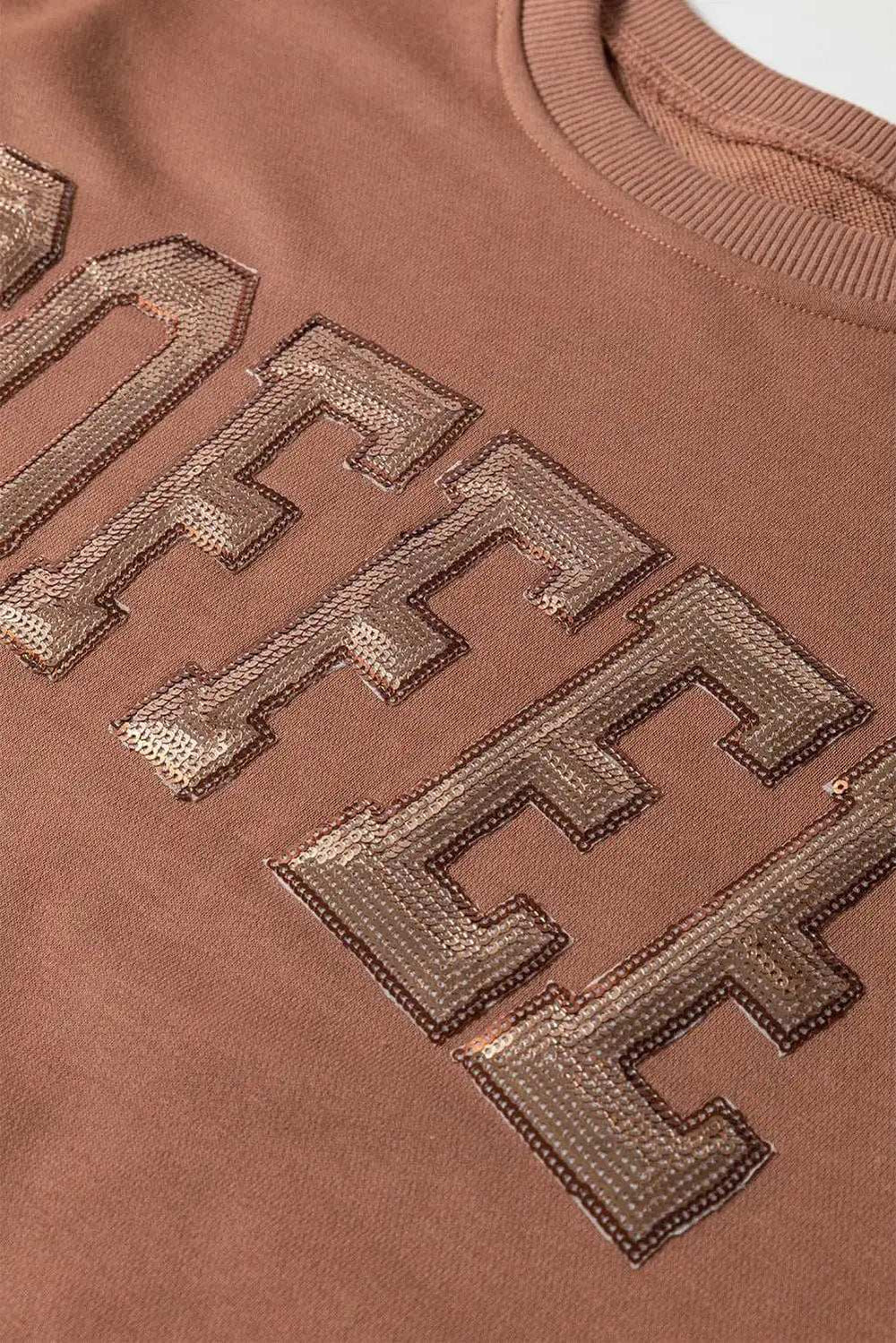 COFFEE Sequin Round Neck Long Sleeve Top and Shorts Set - Trendsi - Flyclothing LLC