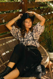 Umgee Ruffled Tie Neck Puff Sleeve Babydoll Blouse - Trendsi