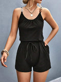 Pocketed Buckle Trim Scoop Neck Romper - Trendsi - Flyclothing LLC