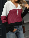 Color Block Half Zip Hooded Top - Trendsi - Flyclothing LLC