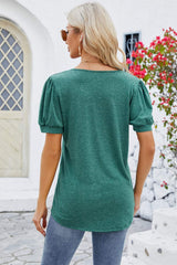 Frill Notched Short Sleeve Blouse - Trendsi - Flyclothing LLC