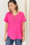 Zenana V-Neck Rolled Short Sleeve T-Shirt - Trendsi - Flyclothing LLC
